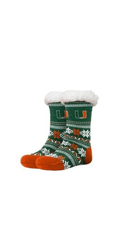 Miami Hurricanes Women's NCAA Foco Tall Footy Slippers Size 6-10 Non Skid Bottom Cover