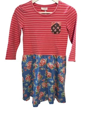 435 Matilda Jane Friends Forever Abigail Dress Size 12 Long Sleeve Floral Stripe - Image 1 of 4