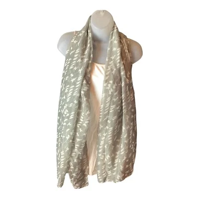 Bird Print Gray & White Scarf Shawl Wrap  64x33 Inches Fashion Rectangle - Image 1 of 4