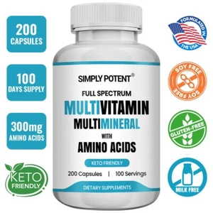 Amino Acids w/ Multivitamins 200 Caps Vitamins A B C D E L-Arginine L-Glutamine - Picture 1 of 8