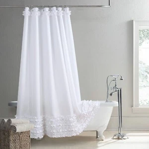 Ruffled White Modern Polyester Fabric Shower CurtainWaterproof Decoratived Fa... - Picture 1 of 6