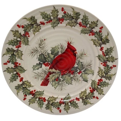 Cracker Barrel Cardinal Salad Plate Plaid Tidings Stoneware Festive Holiday - Image 1 of 4