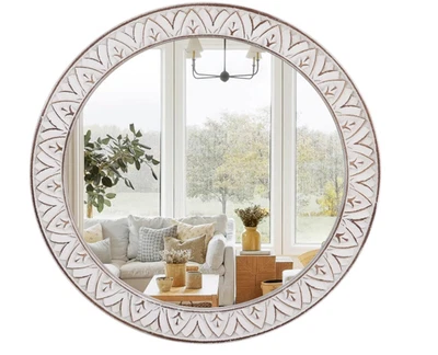 20" Round Rustic Mirror Wooden Frame Circle Mirrors - Image 1 of 4