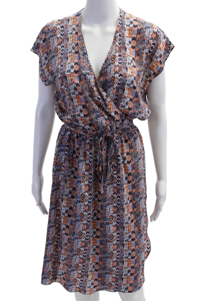 Tucker женщин надежном платье синий v-образным вырезом короткий рукав Aztec полиэстер размер L - Изображение 1 из 4