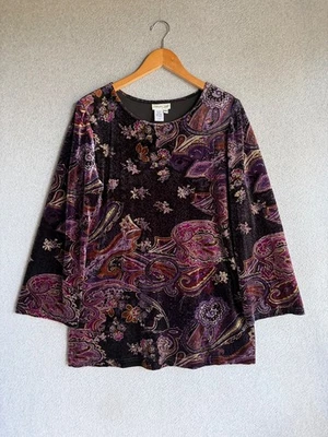 Blusa Coldwater Creek Mujer Mediana Floral Paisley Terciopelo Burnout Caprichosa Foto 1 de 4