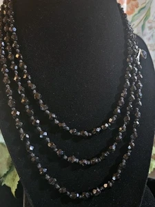 French Jet Black Glass Flapper Necklace 58 Inches 0207 - Picture 1 of 6