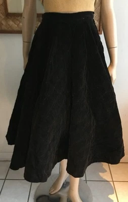 VTG 50s Campus Casuals Quilted Black Velvet Rockabilly Circle Skirt sz S 26" - Image 1 of 4