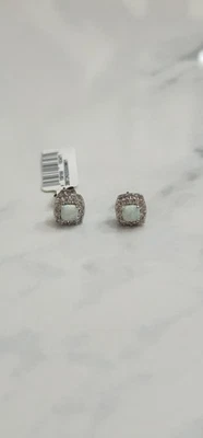 Beautiful Sterling Silver & Opal Stud Earrings With White Crystal Accents - Image 1 of 4