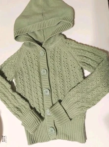 Gap Mädchen Größe 8 grün Langarm dick Zopfmuster Knopfleiste Kapuzenpullover - Bild 1 von 7