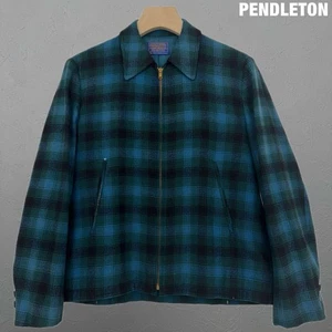 Pendleton 60s Vintage Wool Zip Jacket Bar TALON USA Made Green Blue Plaid L - Picture 1 of 10