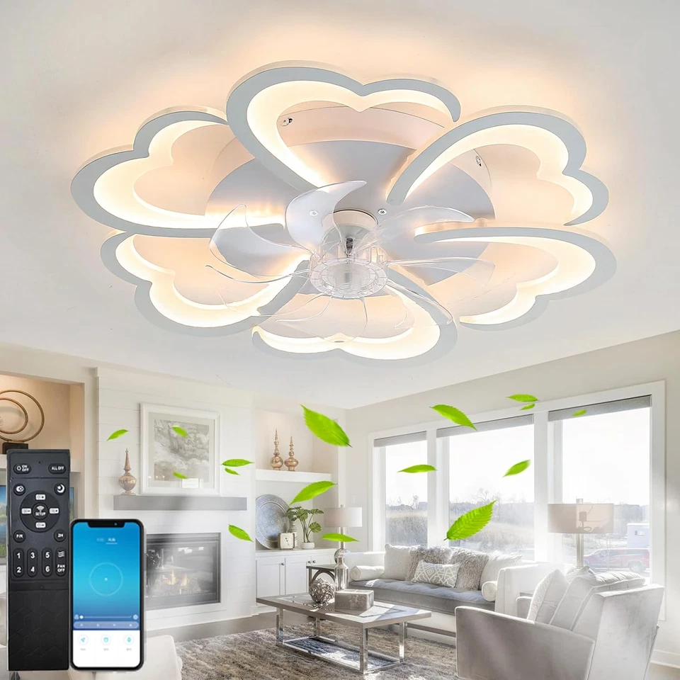 Fiore Ventilatore Da Soffitto Con Luce E Telecomando,Dc 6 Velocità Lampadario Co - Immagine 1 di 4