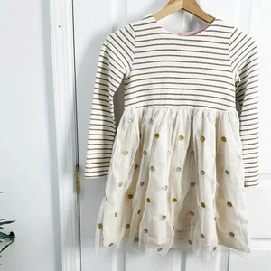 MINI BODEN GOLD TULLE STRIPED KNIT DRESS Sz 7 Girls - Picture 1 of 9