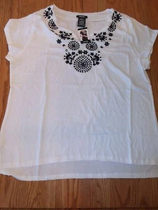 Neu Premise kurzärmliges weißes Damen-T-Shirt Shirt bestickt Oberteil Small - Bild 1 von 2