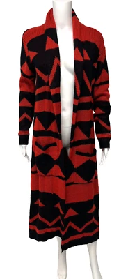 Forever 21 women's long cardigan geometric sweater wool blend open front size M - Image 1 of 4