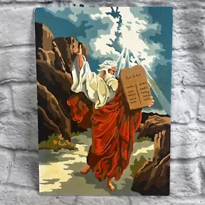 Vintage 1980s Moses Tablets Paint By Number Finished PBN 14x10 Unframed Easter - Picture 1 of 2