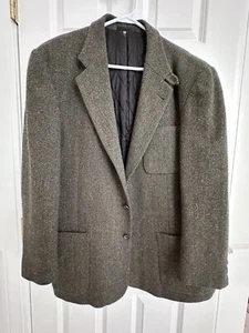 Vintage LL Bean Men's Blazer Wool Blend Tweed Green Gray Herringbone Sz L USA - Picture 1 of 9