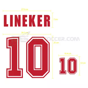 ENGLAND Home World Cup 1994 VELVET FLOCK SOCCER FOOTBALL NAME NUMBER PRINT - Picture 1 of 3