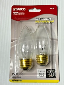 2 Satco S3732 40 W Torpedo Clear Bulbs Medium Base - Picture 1 of 2