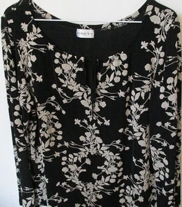 Womens Blouse Top Size M Petite Knit Black Lt.Tan Front Tie Long Sleeve Ninety - Picture 1 of 3