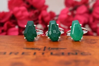 10 piezas nuevas. Lote Anillos Esmeralda Forma Ataúd Piedras Preciosas Plata 925 Anillos PK13 Foto 1 de 2