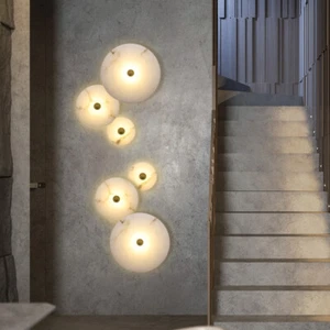 7W LED SMD 2835 Round Marble Stone Wall Light Steps Hotel Bedside Lamp Fixture - Picture 1 of 25