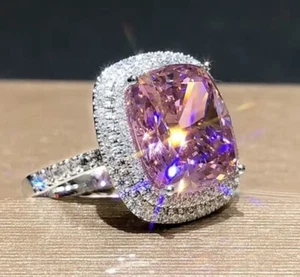 Ladies Ring 5 Carat Topaz Pink Cz Tarnish Free Rhodium Vermeil Uk N 1/2 - Picture 1 of 3
