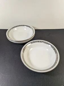 Vtg Harmony House Romaic Soup Bowl Set of 4 Silver Rim Ceramic Dishes Greek Key - Picture 1 of 7