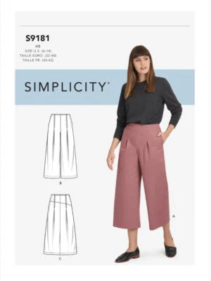 SIMPLICITY 9181 MISSES CROPPED PANTS & SKIRT Sewing Pattern Sizes 6-14 & 16-24 - Image 1 of 4