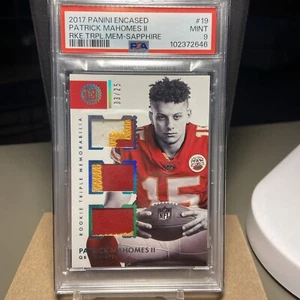 2017 Encased Patrick Mahomes RC SSP Triple Patch Sapphire Variation /25 PSA 9 - Picture 1 of 5