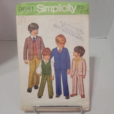 9651 Simplicity SEWING Pattern Boys Jacket Pants reversible Vest Size 8 CUT VTG - Image 1 of 3