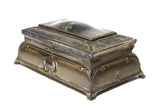 Old Metal Box Wood Lined Hinged Lid Marked 417 - Picture 1 of 7