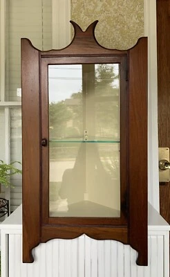 Armario puerta cristal iluminado esquina pared/colgante caoba vintage PATINA 37"H Foto 1 de 4