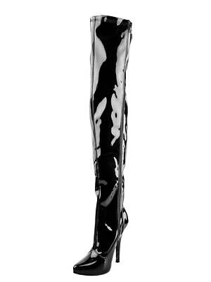 Killer Heels Female Savage PVC Thigh Boots in Classic Black - Image 1 of 2