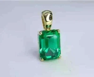Natural Green Emerald 4Ct Emerald Cut Women's Pendant 14K Yellow Gold Plated - Picture 1 of 8