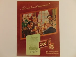1947 Schlitz Accordo Internazionale Famosa Birra Milwaukee Pubblicità Stampa Arte Vintage - Foto 1 di 1