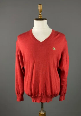 Suéter Hombre Vintage Chemise Lacoste Rojo Lana Cuello en V Manga Larga Talla 8 Foto 1 de 4