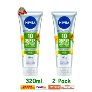 Nivea Super 10 Vitamin Skin Food Extra Bright Serum Body Lotion SPF15 -320 ml x2 - Picture 1 of 7
