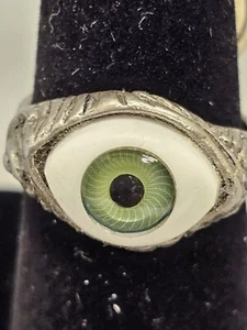 Vintage böser Blick Ring Größe 5 Viel Glück Charm Abwehr böser Geister Irisgrün - Bild 1 von 5