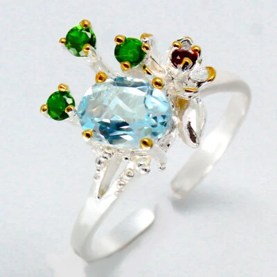 One of a kind Irradiated  Natural Blue Topaz Silver Ring 925 Sterling / RVS81 - Image 1 of 3