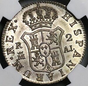 1808-M NGC MS 63 Spain 2 Reales Charles IV Madrid Coin POP 2/3 (23060104C)