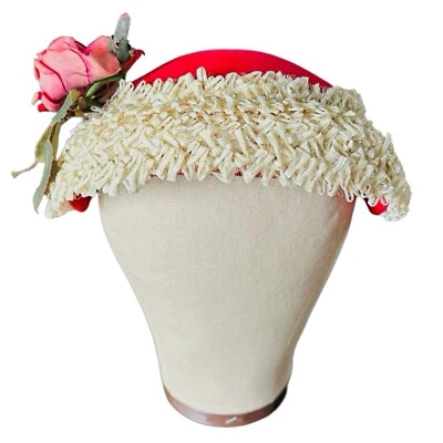 LEE LEON Vintage 1950s Velour Hat ONE SIZE Nylon Ribbon & Flower Accent - Image 1 of 4