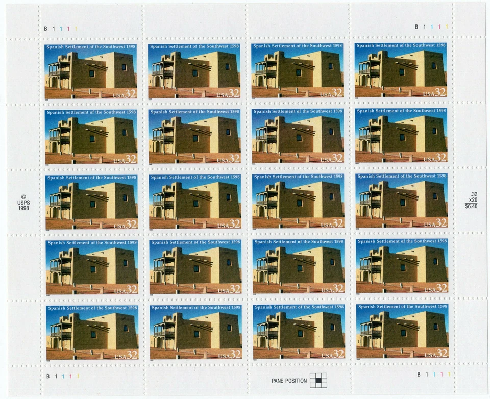 Scott #3220 Spanish Settlement of the Southwest Full Sheet of 20 Stamps - MNH - Image 1 of 1