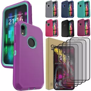 For iPhone XR Shockproof Case 3 in 1 Lightweight Protective Cover/Tempered Glass - Picture 1 of 55