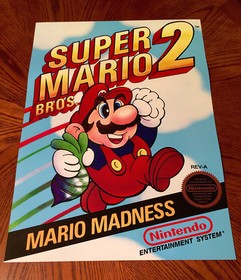 Super Mario Bros 2 NES box art retro video game 24" poster print nintendo 80s