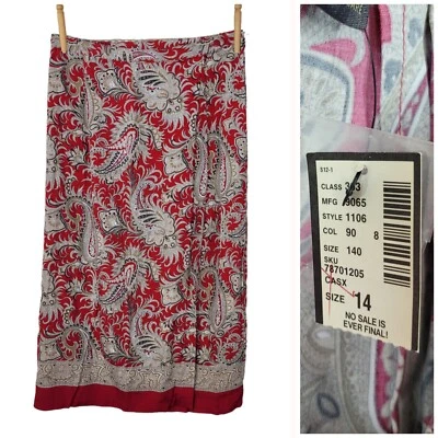 NUEVA Falda Vintage Lane Bryant Talla 14 Imitación Envolvente Midi Larga Royalcore Romántica Roja Foto 1 de 4