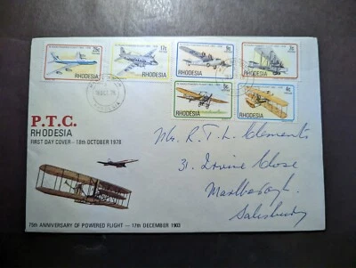 1978 Rhodesia Aviation First Day Cover FDC PTC 75th Anniversary Powered Flight - Image 1 of 2