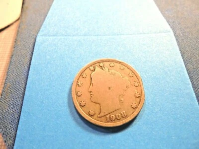 1908 LIBERTY "V" NICKEL ~ CLIP PLACHET ERROR ~#B08PC - Image 1 of 4