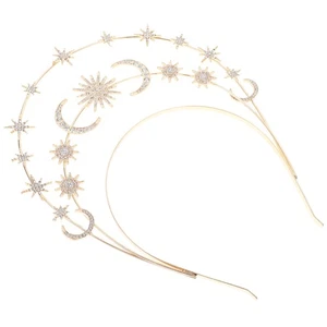 Moon Hairband Crown Jewelry Forehead Headband Bride Miss Goddess Star - Foto 1 di 12