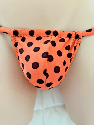 TANGA DESLIZANTE ANILLO DE CUERDA G PARA HOMBRES ROPA INTERIOR JOCK TANGA NARANJA PUNTOS NEGROS Foto 1 de 4