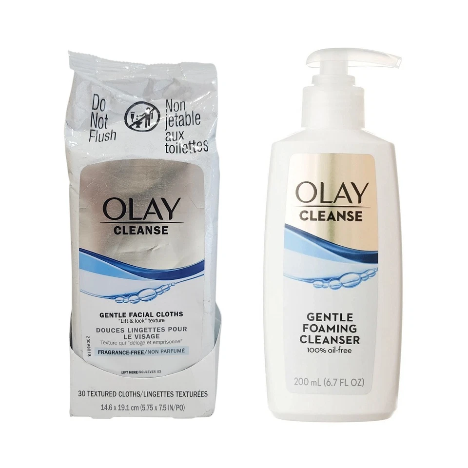 玉兰油清洁温和面部布不含香料 30 克拉 + 发泡洁面乳 — 第 1/1 张图片